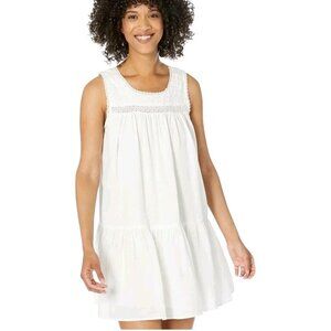 Lucky Brand White Tiered Linen Blend Babydoll Dress Comfy EasyWear Size L